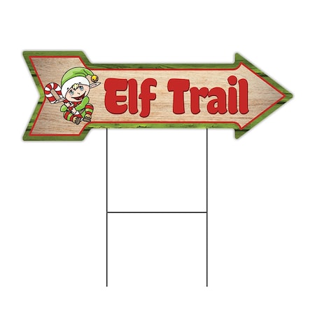 Elf Trail Arrow Yard Sign Funny Home Decor 30in Wide